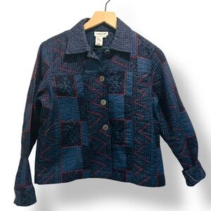 Coldwater‎ Creek Quilted Embroidered Jacket Blue Red Petite Small Boho Folk